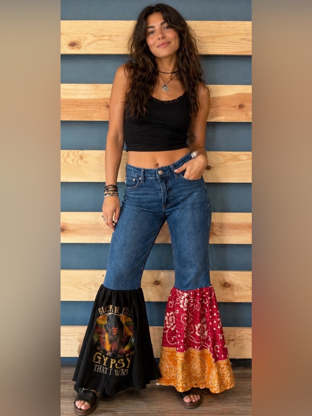 Upcycled STEVIE NICKS & Kantha flared jeans